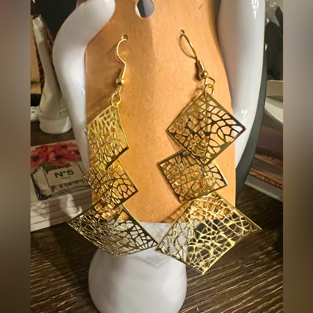 Gold Squared Dangle Earrings